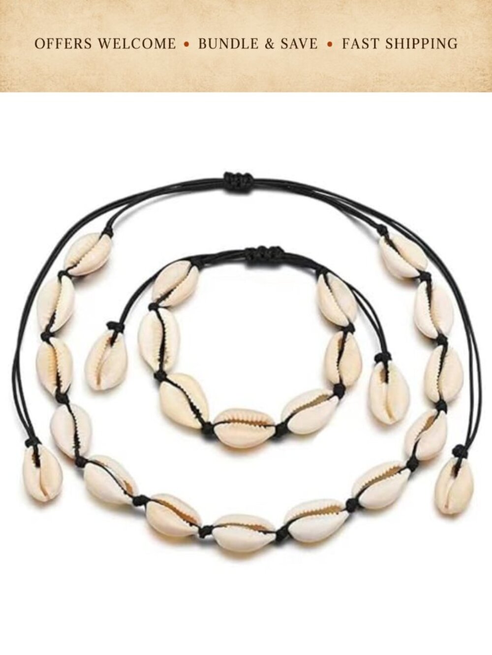 Handmade Natural Shell Choker Necklace Bracelet Set Adjustable Beach Jewelry
